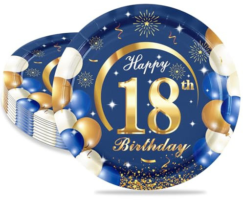 MORAINJAY 16Pcs Birthday Plates for 18,Navy Blue 7inch Paper Plates for 18th Birthday Party, Small Paper Plates for Men Women Her Him,Birthday Party Supplies Table Decor
