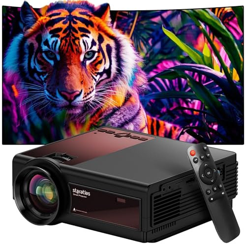 Staratlas Projector, 12000L Mini Projector with WiFi and Bluetooth, Full HD 1920 x 1080P Home Cinema Video Projector for iOS, Android, Windows (White) (Black)