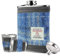 BRAW CLANS TARTANS Gift Box - 6oz Harris Tweed Hip Flask, Shot Glasses, Pour Funnel, Coaster, Keyring – Stainless Steel Tartan Liquor flasks for Men - Leak Proof lid (Light Blue Check)