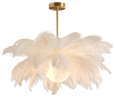 GUANSHAN Suspension en plumes d'autruche blanches – Plafonnier et lustre en plumes d'autruche pour chambre à coucher, salon