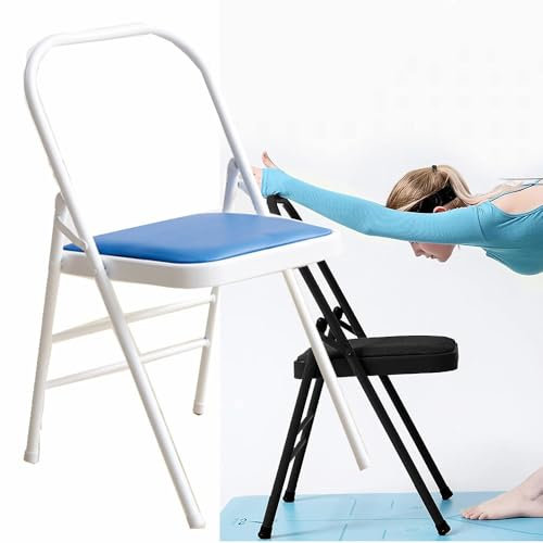Iyengar Klappbarer Yoga-Stuhl für Yoga-Übungen, faltbarer Hilfsstuhl mit rutschfesten Füßen, für Flexibilität und Krafttraining, Blau