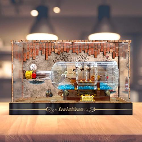 BoHeart Vetrina acrilica per Lego21313 Nave in una bottiglia Speciale, personalizzata, trasparente scatola di visualizzazione antipolvere può essere raccolta, dimensioni: 35* 14* 16cm (modello non