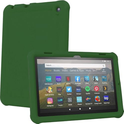 TECHGEAR Bumper Case for Amazon Fire HD 8 / HD 8 Plus/Kids 14th, 12th Generation / 2024, 2022 Rugged Shockproof Soft Silicone Easy Grip Case with Screen Protector [RACING GREEN] Child Friendly Case