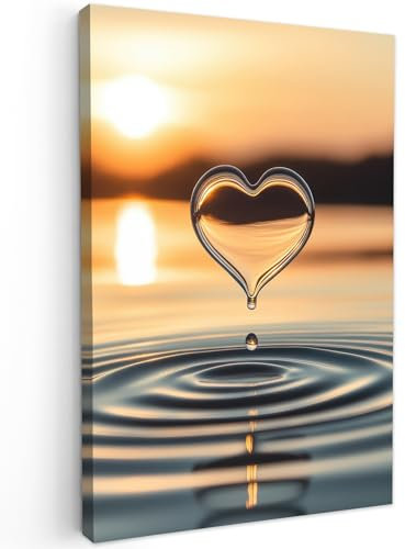 MuchoWow© Impression sur Toile Decoration Murale Peinture 80x120 cm Tableaux Art Décoratif Muraux Décoration Chambre Coeur - Eau - Coucher de soleil - Nature - Zen