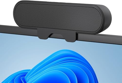 Inwa Altavoz de PC, altavoz USB con clip, 10 W con sonido estéreo HD, para monitor de PC, portátil, teléfono móvil, escritorio, exterior, plug and play (negro)