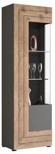 Newroom Vitrine Grau Vitrinenschrank Industrial Modern - 60x194x37 cm (BxHxT) - Glasvitrine Glasschrank Standvitrine - [Octans.Three] Wohnzimmer Schlafzimmer Büro Flur