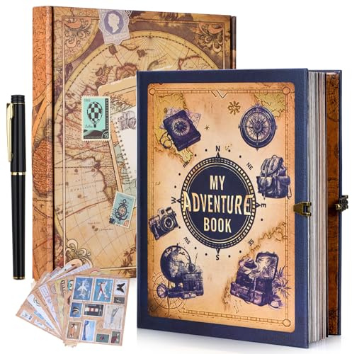My Adventure Book Scrapbook – Retro-Style Embossed Photo Album with 124 Pages, DIY Memory Travel Journal for Couples, Anniversary, Wedding, and Valentine's Day Gifts(Mystic Blue Adventure Style)