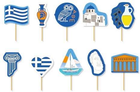 20 Muffin-Picker * GRIECHENLAND * als Deko für Länderparty und Mottoparty | Greece Athen Greek Muffindekoration Cake-Topper Weiß Blau Party Set