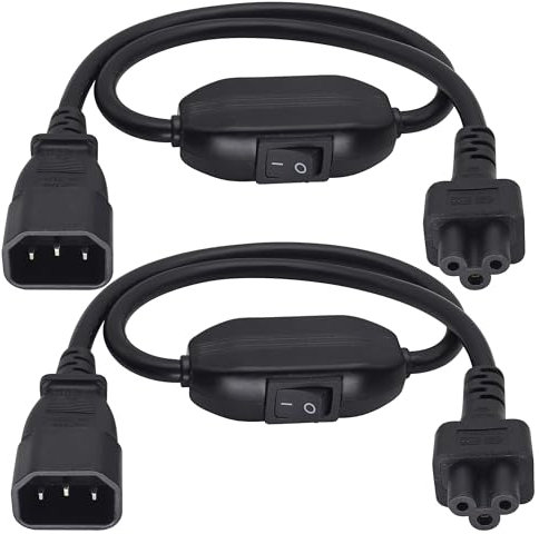 AAOTOKK 2-Stücke IEC C5 Weibliche Pflaumenblüte Sockel C14 Männliches Netzkabel mit Schalter 10A-250V Wechselstrom Verlängerungskabel,Verwendet für PDU-Server,USV Netzteile,IT Ausrüstung.(C14/C5-0.6M)