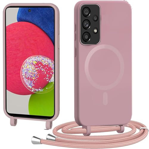 Spdymo für Samsung Galaxy A52s 5G / A52 5G / 4G Hülle mit Band, Magnetisch Handyhülle für Samsung A52 Handyband Silikon TPU Schutzhülle zum Umhängen Kordel Necklace Kette Stoßfest Case, Rose