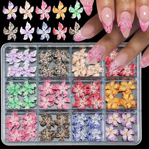 Shimmerz 96 Stück 3D Nagelcharms für Nageldesign 10 Farben Nagelstrass Design DIY Verstellbar Chic Acrylweicher Lilienblumencharms für 3D Blumen Nageljuwelen