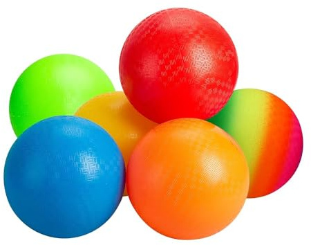 INPODAK 6Pack Regenbogen Dodgeball Set,21.5cm Spielplatz Bälle,8.5zoll Kickbälle,Weicher Kinderball mit Luftpumpe,Sportspielball für Garten Rasen Familienfeiern Strand
