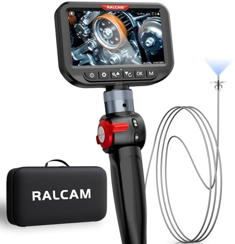 Ralcam Endoskopkamera mit Licht, Endoscope Camera mit 210° beweglichem Kopf, 5 HD Bildschirm, IP67 Inspektionskamera, 1,5M Edelstahl-Serpentinenrohr, Rohrkamera für Auto & Haus (3.0mm Sonde)
