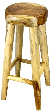 FaHome Barhocker aus massivem Holz – Handgefertigter rustikaler Holzhocker - Runde Sitzfläche für Küche, Bar & Essbereich - 30x75 cm
