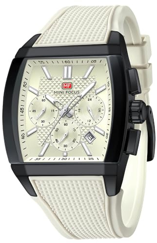 MF MINI FOCUS Reloj de pulsera analógico para hombre, reloj Tonneau para hombre con cronógrafo, ideal para entusiastas del deporte y uso diario