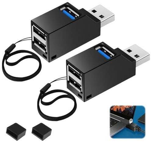USB Adapter Mini, USB Hub Multi Port Charging Splitter, 3 Port Hub[1xUSB 3.0, 2xUSB 2.0]High speed Expansion for Laptop, Flash Drives, Mobile HDD, and More USB-Port Device, 2 Pack