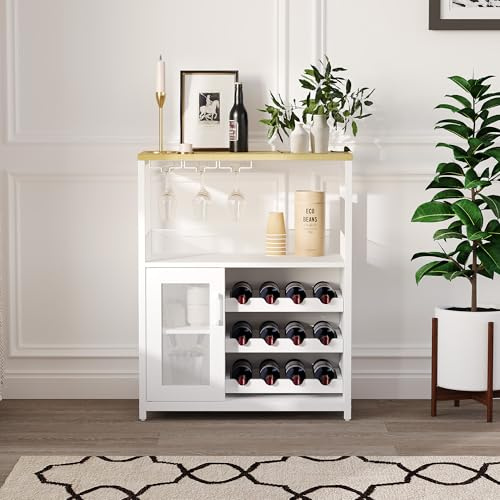 GarveeLife Weinschrank Industrial Küchenschrank Barschrank Mit Verstellbarem Weinregal Und Glashalter Weinregal Mit Abnehmbarem Weinschrank Sideboard Buffetschrank Freistehend, 69x35x92Cm