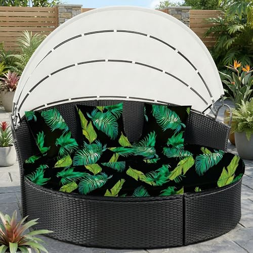 LiveGo Outdoor-Tagesbett-Kissenbezug, 167,6 cm, Ersatz-Tagesbettbezug mit Gummiband, Sonnenliegen-Kissenbezug, runde Outdoor-Bett-Kissenbezüge (Sommer, 1 runder Bezug + 3 Kissenbezüge)