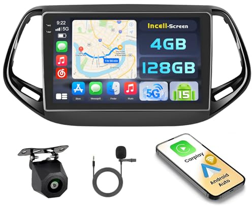 Ohradio Autoradio Android 15 10,1 per Jeep Compass 2017 Wireless CarPlay | 4+128G. Android Auto, BT, GPS, WiFi, FM/RDS, Retrocamera, MIC