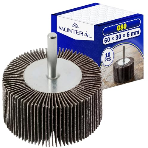 10 Pz Dischi Lamellari G180 Ø60x30mm per Trapano e Smerigliatrice Diritta | Dischi Abrasivi per Trapano per la Lavorazione del Metallo con Gambo Ø6 mm - MONTERAL