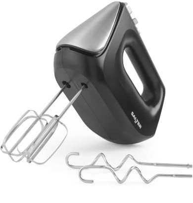 Salter Hand Mixer 400W, Electric With 5 Speeds And Turbo | Stainless Steel Beaters And Dough Hooks, Easy Eject Button, Dishwasher Safe Accessories, Matte Black Finish