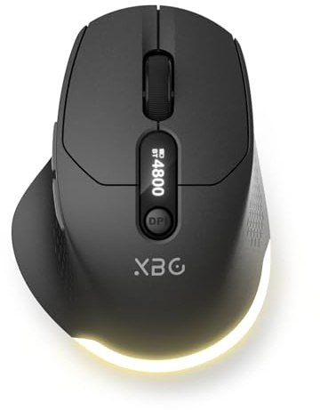XBG B18Pro Tri-Mode Wireless Mouse with LED Display, Bluetooth 5.0/2.4G/Wired Ergonomic Mouse, 4800 DPI Silent Rechargeable Computer Mouse for Laptop, iPad, Mac, Windows, Office & Business, Black