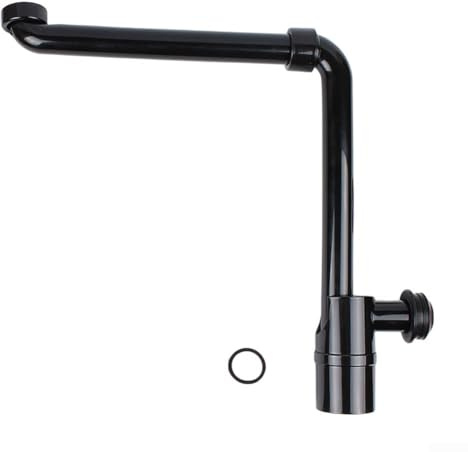 Sifone per lavello regolabile, 3,8 cm, salvaspazio, con filtro per capelli, girevole a 360°, tubo di scarico per bagno, bianco o nero, nero