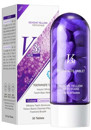 Purple Toothpaste Tablets for Teeth Brighten, 30 Count Portable Cleaning Tablets with Vitamin C & Mint Extract, Deep Stain Removal, for Daily Oral Care