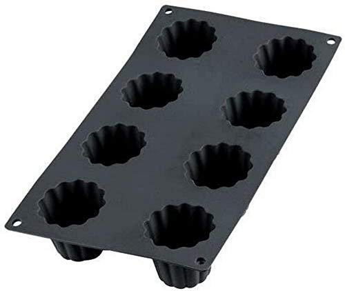 Lékué Moule pâtisserie Cannelé Bordelais 8 cavités, silicone platine noir