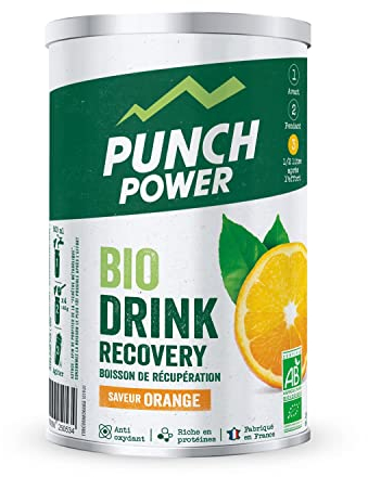 PUNCH POWER - Biodrink Recovery - Orange - Pot 400 g - Riche en protéines - Contient des Glucides - Sodium - Potassium - Magnésium - Bio - Marque Française