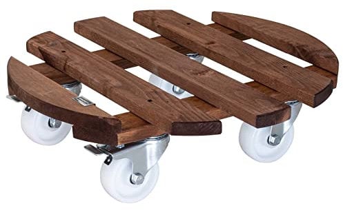 WAGNER Pflanzenroller PALETTI Big Ø 45 x 13 cm I Pflanzenroller & Blumenroller für Außenbereich + Innenbereich I Kübelroller aus Holz mit 2 Total-Feststellern I Tragkraft 250kg I Made in EU -20087101