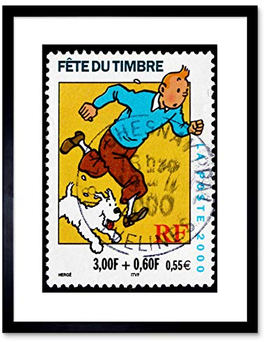 Wee Blue Coo Postage Stamp France Euro Tintin Snowy Herge Postmarked Framed Wall Art Print