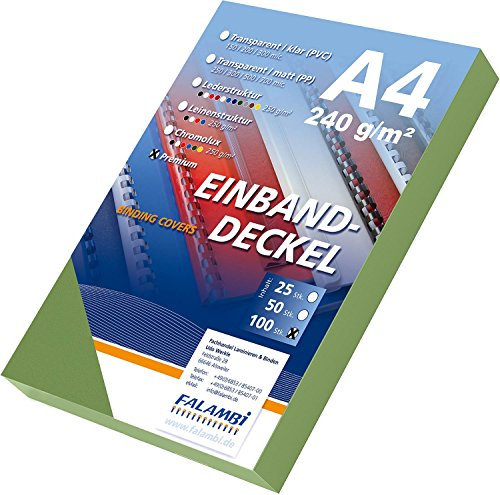 100 Einbanddeckel Lederstruktur, Falambi/Premium 240 Rückenkarton (grün)