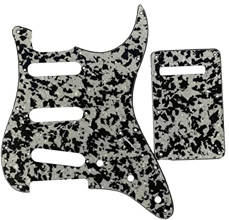 KAISH 11 Loch ST/Strat Style Pickguard SSS Pickguard mit ST Rückplatte Tremolo Trem Abdeckung für USA/Mexiko Stratocaster/Strat Schwarz Weiß Achat