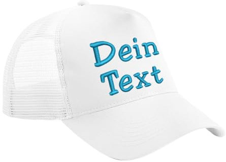 Nashville print factory Trucker Snapback Cap Bestickt mit Wunschtext Name Stickerei Wunschstickerei Mütze Basecap (White/White)