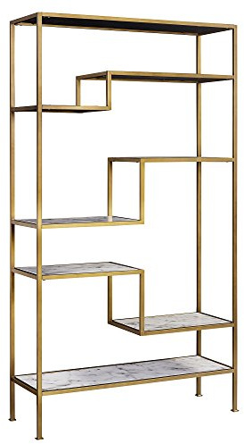 Versanora Marmo Holz-Bücherregal Lagerung Stauraum Schrank Marmor VNF-00035 | Platte aus Kunstmarmor, Metallrahmen, modernes Ausstellungsregal, offenes Regal, Aufbewahrung, für Wohnzimmer, Heimbüro