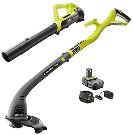 Ryobi Kit de cortadora y soplador de cuerda de iones de litio de 18 voltios, 10 pies