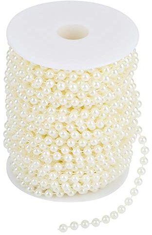 25 m Rolle Schleifperlen Draht-Perlen Kunstperlen Perlenkette Girlande für Hochzeit Party Zuhause Dekoration 6 mm beige