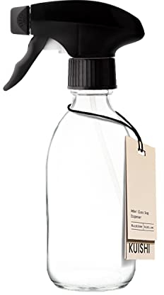 Kuishi Clear Glass Spray Bottle 250ml [Pack of 1], Small Glass Spray Bottles for Cleaning, Water Spray Bottle for Hair, for use as a Plant Mister and for Gardening (BPA-Free)