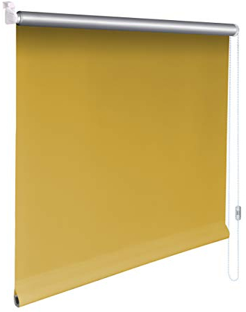 Sonnenschutz-HH® - Mini Thermo Verdunkelungsrollo Thermorollo Minirollo Rollo KLEMMFIX Seitenzugrollo Kettenzugrollo inkl. Klemmträger ohne Bohren - Außenmaß Breite 135 x 220 cm Höhe - gelb