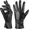 Echtes Schaffell Leder Handschuhe für Damen, Winter Warm Kaschmir Futter Touchscreen Texting Fahren Motorrad Kleid Handschuhe,Schwarz,XL