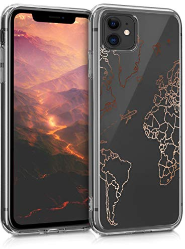 kwmobile Hülle kompatibel mit Apple iPhone 11 - Handyhülle Silikon Case - Travel Flugzeug Rosegold Transparent
