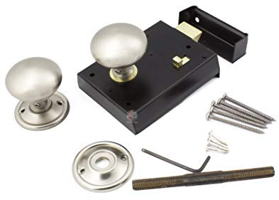 A.B Hardware Old English Victorian Retro Style Rim Bathroom Bedroom Lock Latch KNOB Set (Satin Nickel)