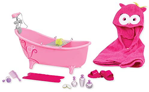 Our Generation – Puppenzubehör 46 cm – Badewannenset – Kapuzenhandtuch – Fantasiespiel – Spielzeug für Kinder ab 3 Jahren – Owl Be Relaxing Bathtub Set