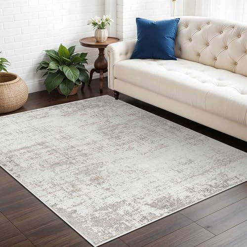 Livabliss Utrecht Abstract - Area s Living Room 160x215 cm, Dining Room, Lounge, Kitchen, Bedroom - Modern Marble Large, Soft Luxurious Easy Care Medium Pile, Brown, Charcoal, Ivory