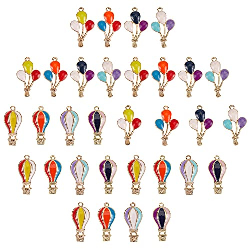SUNNYCLUE 1 Box 32 Stück Emaille Ballon Charms Heißluftballon Charms Anhänger Ballon Legierung Emaille Charms Party Schmuck Zubehör Für Ohrringe Armbänder Halskette Schmuckherstellung