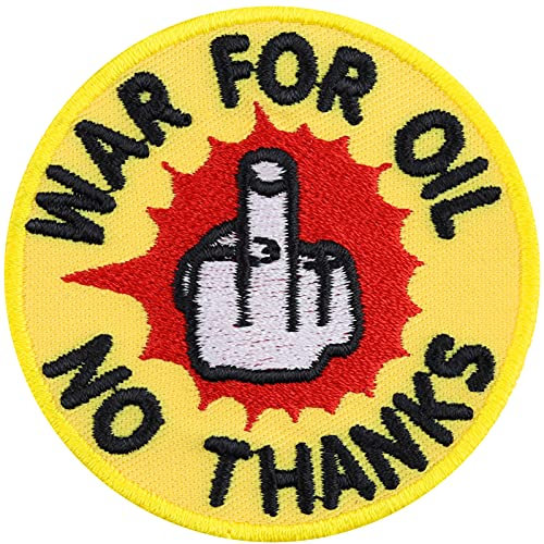War for oil - No thanks Mittelfinger Aufnäher Anti Ölkrieg Aufbügler Sticker Öko Geschenk Patch zum annähen/aufbügeln Applikation für alle Stoffe | 60x60mm