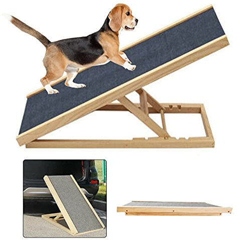 Hunderampe Auto klappbar, Höhenverstellbare Hundetreppe Katzenrampe für Sofa und Bett – Auto Dog Rampe aus Echtholz, Anti-Rutsch Haustierrampe für Indoor & Outdoor, Leichtes Design, 30 / 40CM Höhe