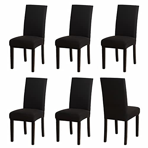 Stuhlhussen 6er Set Schwarz, Stretch Esszimmer Stuhlbezug für Esszimmerstühle, Abnehmbarer Waschbarer Spandex Stuhlüberzug für Küchenstühle,Hotel, Bankett(Schwarz, 6 Stück)