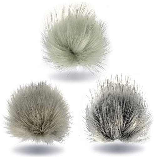 Wohnkult Bommel-Set 3 x Kunstfellbommel mit Faden in 4 verschiedenen Farbkombinationen Pelz Ø10-12 cm Mützen Schlüssel Anhänger Pommel Bommel (Hellgrau + Grau + Dunkelgrau)